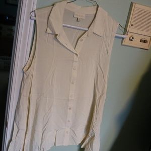 Modcloth Asymmetric Beige Sleeveless Button Down